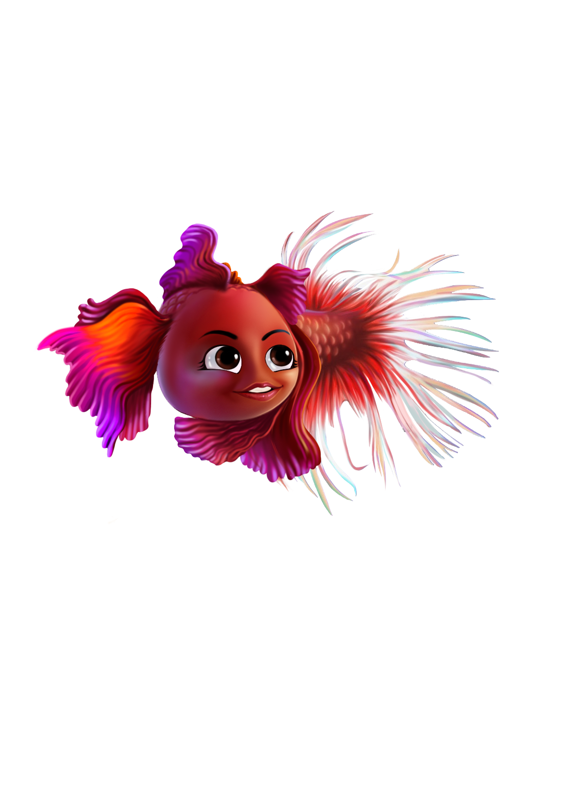 Amita, a red and pink betta fish with flowing fins