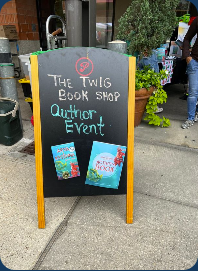 Author event sign at The Twig Book Shop